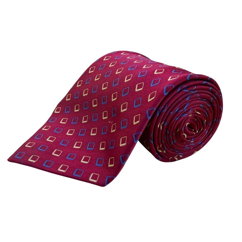 Neo By Bill Blass Mens Red Geometric Silk Tie